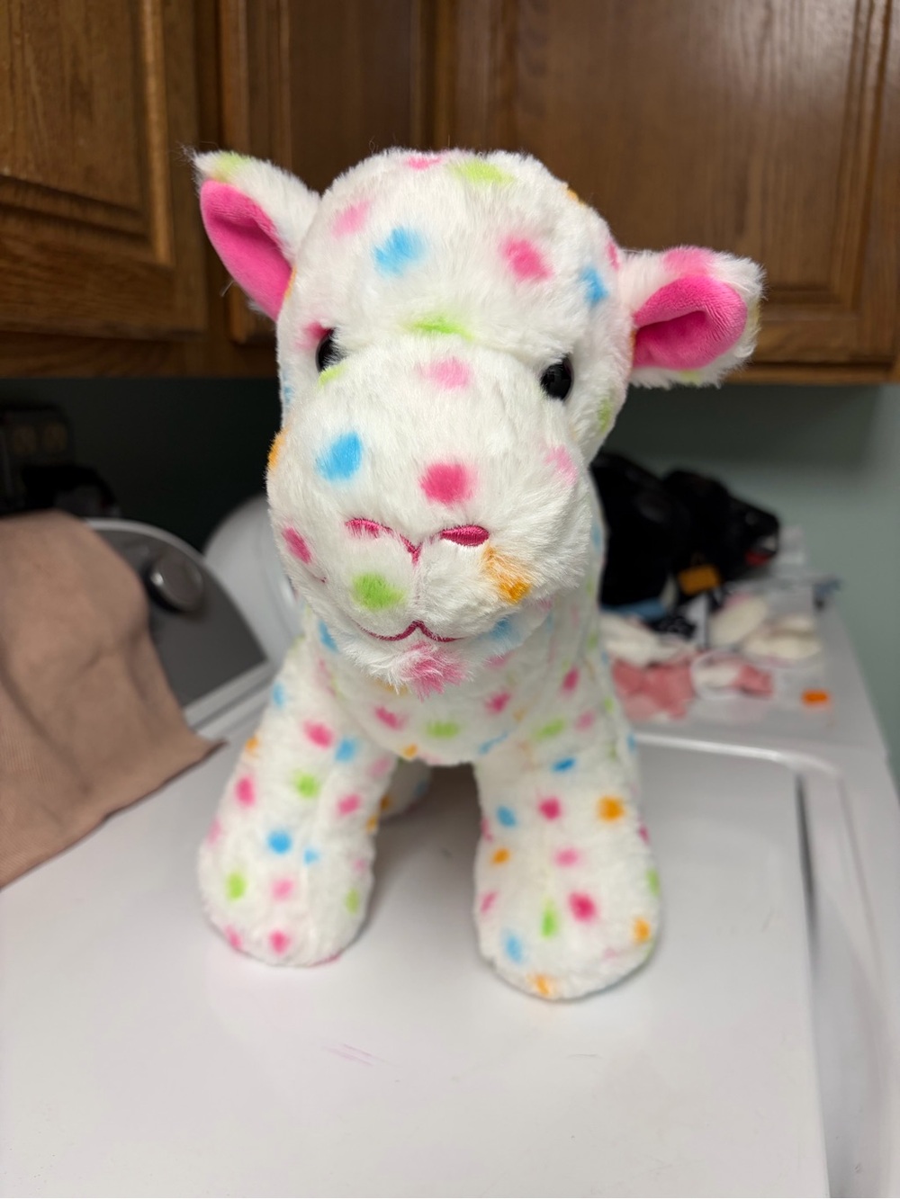 Build-A-Bear White Plush with Blue Pink Green Orange and Yellow Polka Dots